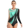 thumbnail image 1 of TiaoBug Justaucorps de Danse Ballet à Manches Longues avec Strass pour Femmes, Bleu Vert TTG, 1 of 6