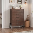thumbnail image 2 of 5 Drawer Dresser for Bedroom, Tall Dresser Chest of Drawers, Rustic Wood Bedroom Dressers Clothes Organizer, Freestanding Wooden Closet Chest for Living Room, Bedroom, Entryway, 2 of 7