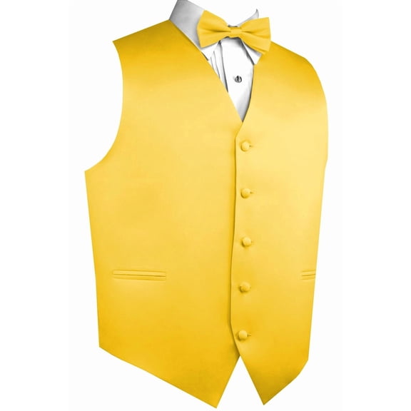 Best Tuxedo Men's Formal, Tuxedo, Wedding, Prom, Cruise Vest, Bow-Tie & Hankie Set in Gold - M