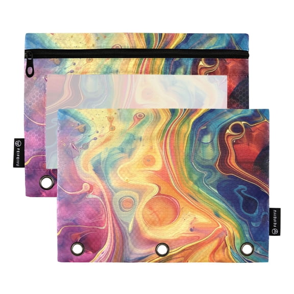ALAZA 2 Pack Pencil Pouch Tie Dye Colorful Pencil Case for 3 Ring Binder Clear Window Pencil Bag Organizers