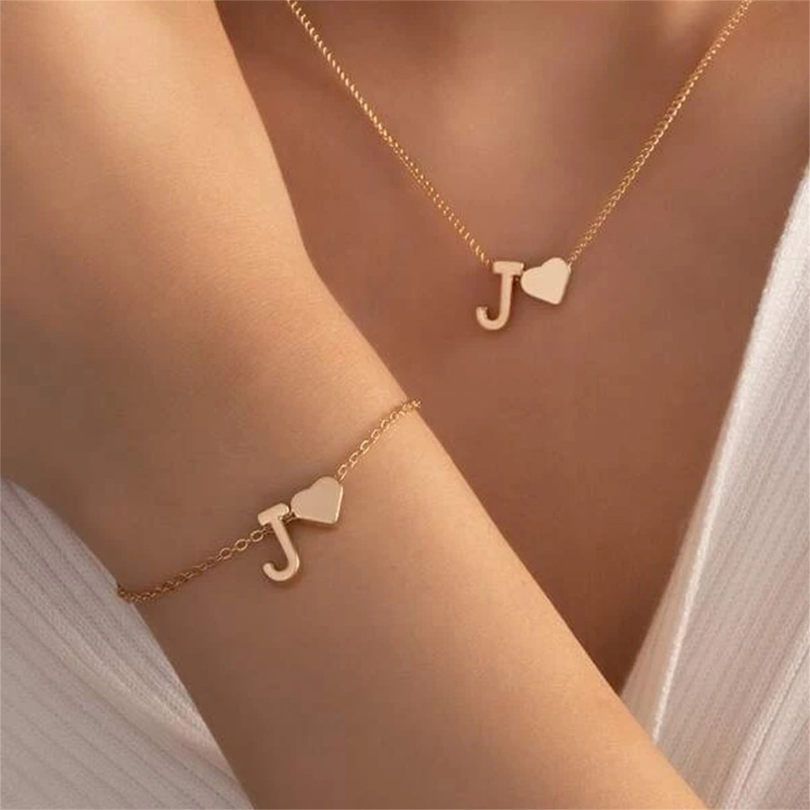 Initial Heart Necklace Bracelet Set Gold Plated Initial Necklace A Z 26  Alphabet Letter Necklace Bracelet For Women Jewelry For Women