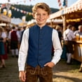 thumbnail image 2 of Byoo Boy's Solid Mandarin Collar Multi Pocket Vest Sleeveless Bavarian Top Oktoberfest Blouse, 2 of 5