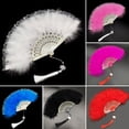 thumbnail image 2 of Deyuer Vintage Feather Lace Folding Fan with Tassels Portable Summer Hand Held Fan Decoration Dance Performance Props Party Costume Accessories, 2 of 7