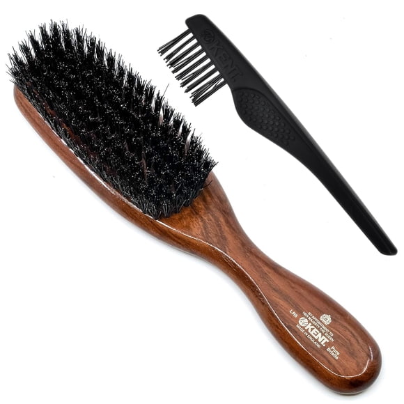 Kent LR6 Brosses à Cheveux de Coiffage en Bois Foncé de Première Qualité pour Femmes - Brosse à Cheveux en Poils de Sanglier Noir Naturels pour Cheveux Moyens à Épais de Toutes Longueurs - Brosse Sèche pour Coiffage, Lisse