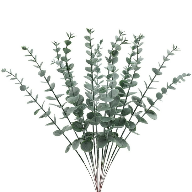 Xiao Hua 24 tallos artificiales de eucalipto con hojas de tacto real, ideales para ramos de boda, centros de mesa y decoración del hogar (verdes)