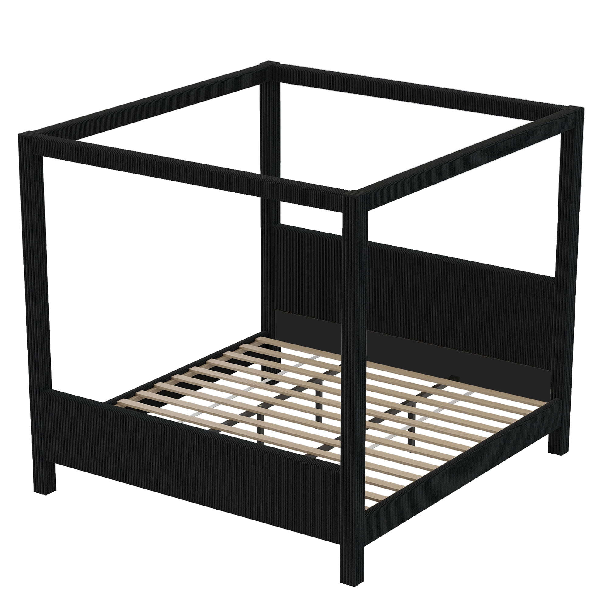 Euroco Upholstery King Size Canopy Platform Bed, No Box Spring Needed, Black