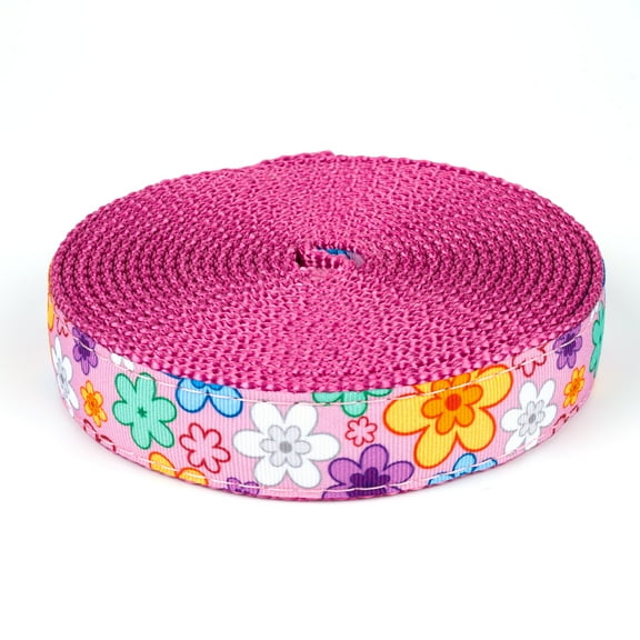 Country Brook Design® 3/4 inch May Flowers Ribbon on Rose Nylon Webbing, 50 Yards