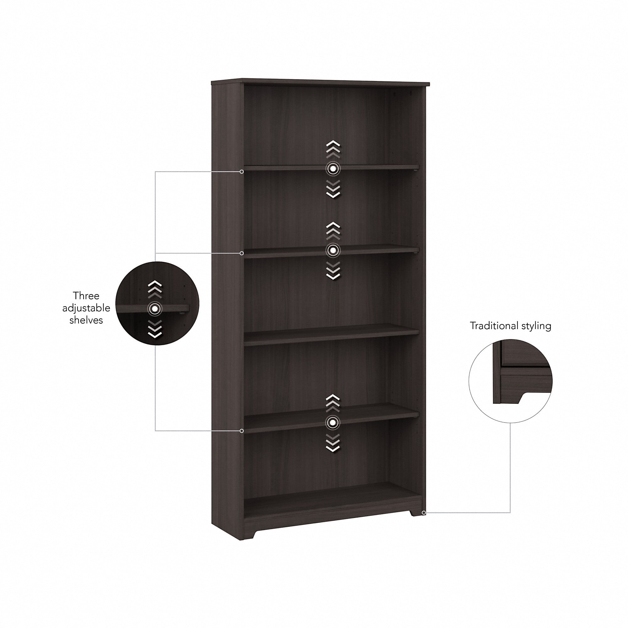 Bush Furniture Cabot Tall 5 Shelf Bookcase, Heather Gray