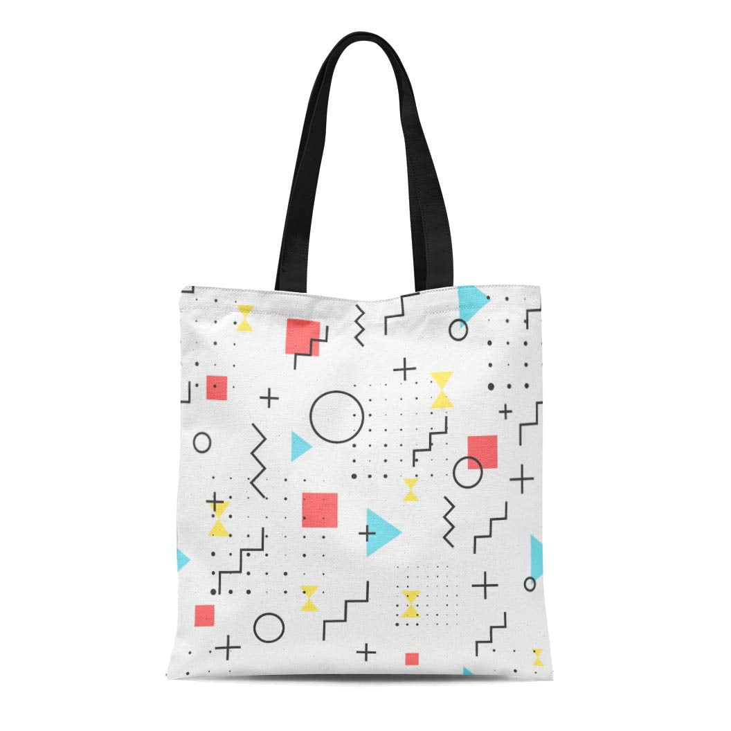 HATIART Canvas Tote Bag Hipster Pattern Abstract Retro 80 Jumble Geometric Line Shapes Durable Reusable Shopping Shoulder Grocery Bag Walmart