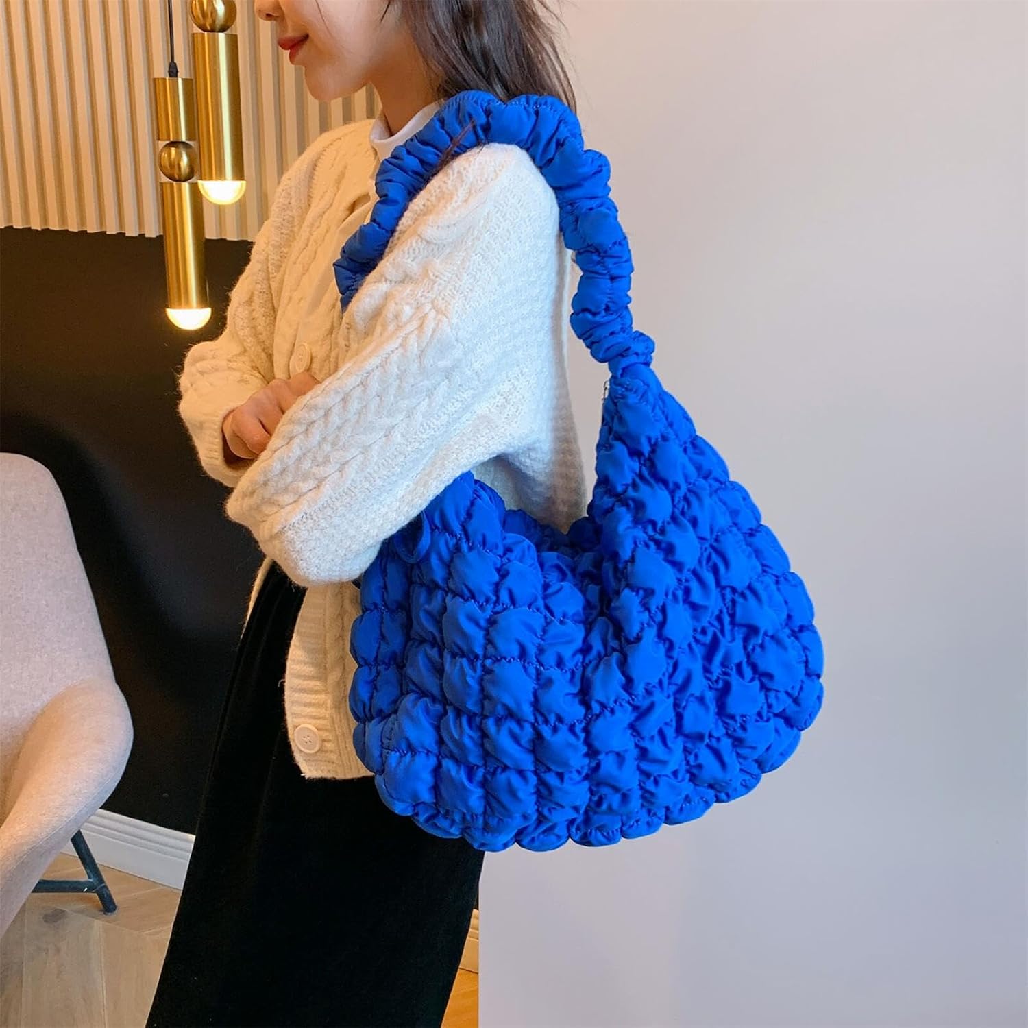 CoCoMangos Cotton Padded Shoulder Crossbody Bag for Women Large Hobos Quilted Handbag and Purses Lightweight Adjustable Shoulder Strap