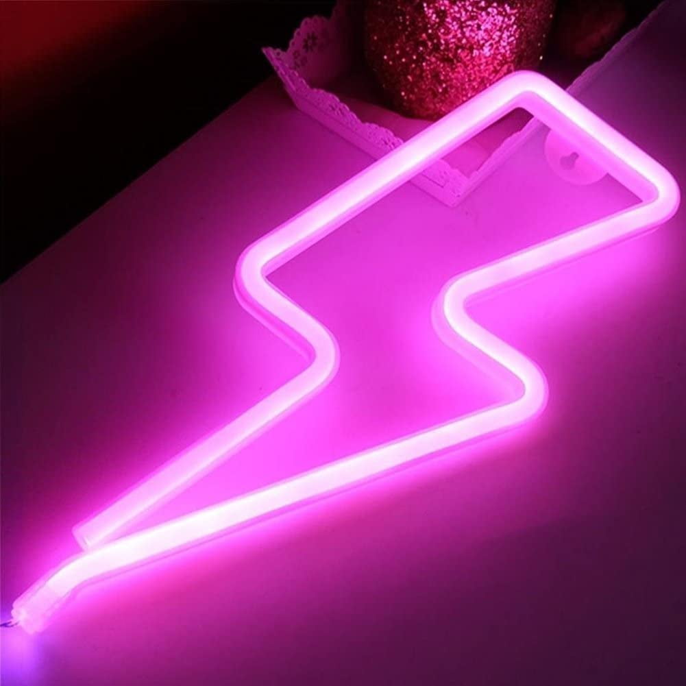 Gold Toy Pink Neon  Light  Lightning Bolt Led  Neon  Sign Wall 