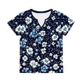 thumbnail image 7 of Short Sleeve T Shirts for Women Floral Printed V Neck Graphic Base Tees Loose Fit Casual Summer Tshirts (L, Navy), 7 of 7