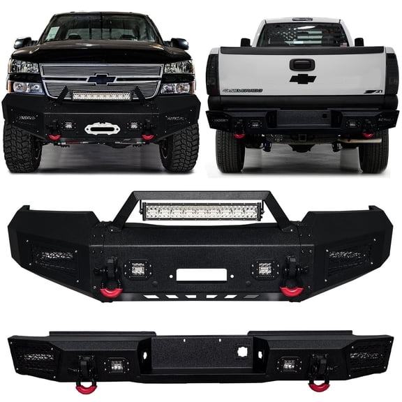 Vijay Compatible with 2003-2004-2005-2006 Chevrolet Silverado 2500/3500 Front and Rear Bumper with Lights and D-Rings