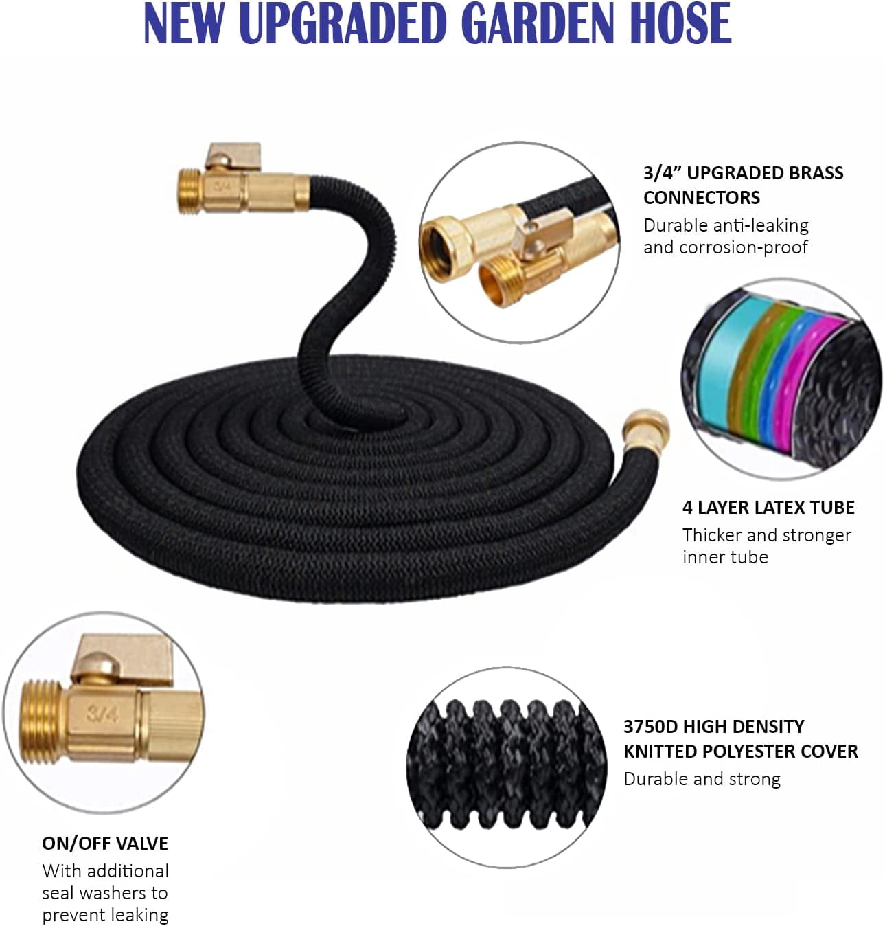 XpandaHose 75ft Expandable Garden Hose – Ultra-Strong 3750D, 4-Layer Latex Core, Brass 3/4" Connectors, 10-Pattern Nozzle & Storage Bag – Lightweight, Kink-Reducing, Leak-Resistant
