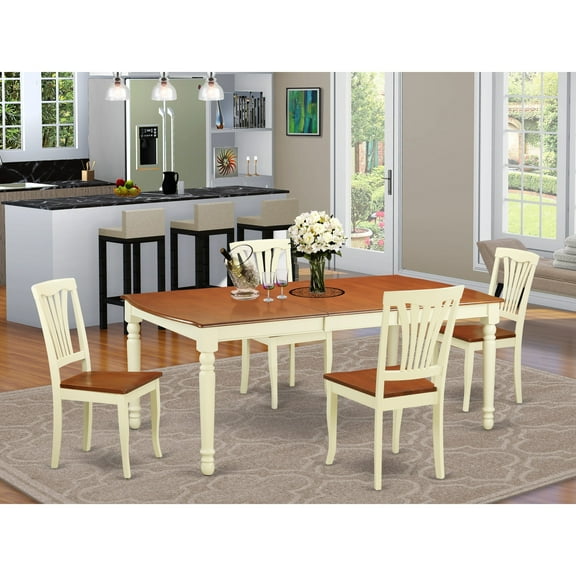 Dover 5 Piece Rectangular Dining Table Set with Avon Wooden Seat Chairs