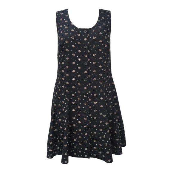 Vestido George para Mujer Corte Amplio Cuello Redondo Botones Sin Manga Flores Negro Talla M