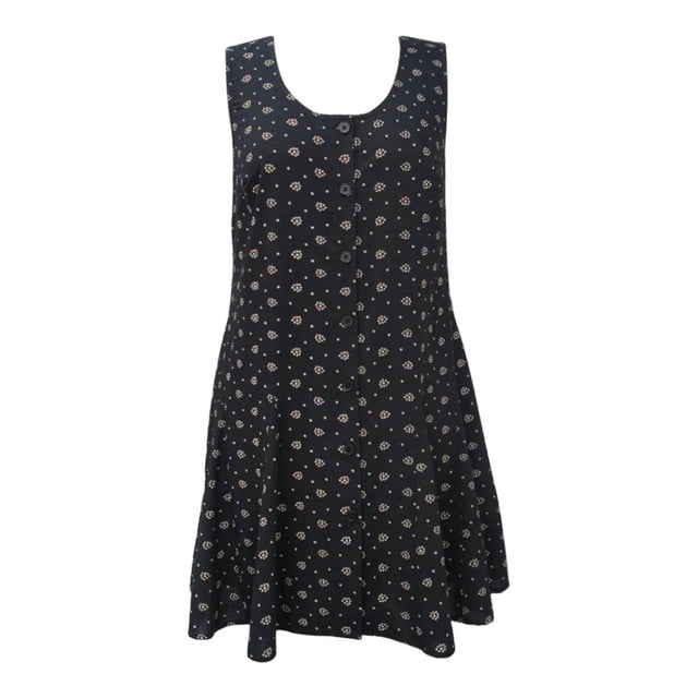 Vestido George para Mujer Corte Amplio Cuello Redondo Botones Sin Manga Flores Negro Talla M