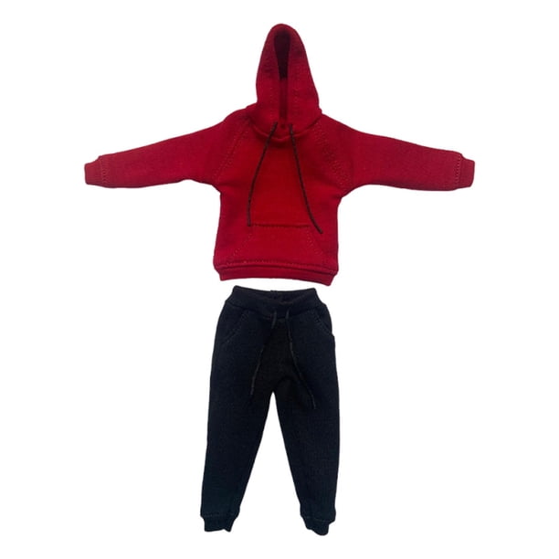 Figura de acción a escala 1/12, ropa de moda, fácil de usar, sudadera con capucha para vestir. Rojo Negro