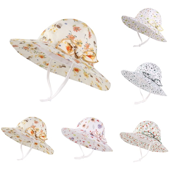 RTKFRFLM Girls Floral Sun Hat Wide Brim Bowknot Breathable Summer Beach Cap Light Green 1-2 Years