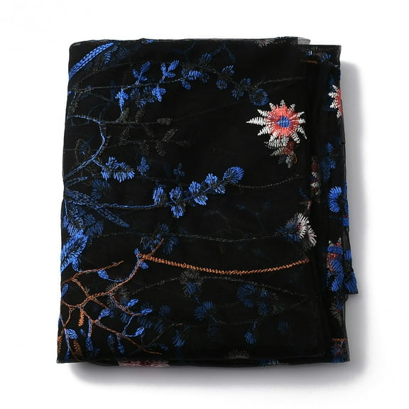 1pc Polyester Organza Fabric Embroidery Flower Pattern Tulle Mesh Fabric for Evening Dress Skirt Bridal Dress Blue 1300x0.1mm 2 yards/pc