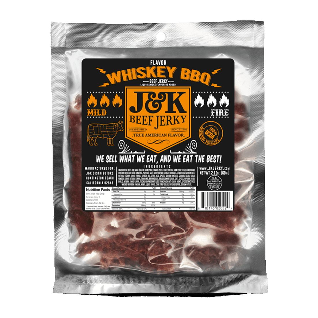 J&K Beef Jerky - Whiskey BBQ Flavor, 2.12 oz
