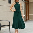 thumbnail image 3 of Women Cross Halterneck Party Dress Tiered Flared A-Line Midi Dress-Cerulean-M, 3 of 7