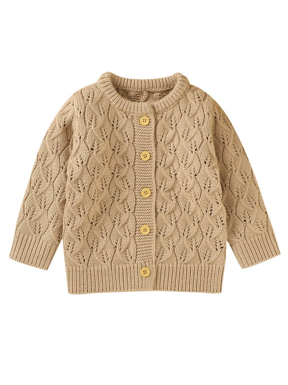Baby Boys Sweater Cardigan Toddler Pattern Knit Top Newborn Round Neck Button Sweater Infant Casual Long Sleeve Coat Boys Fall Spring Daily Wear with Ribbed Trim