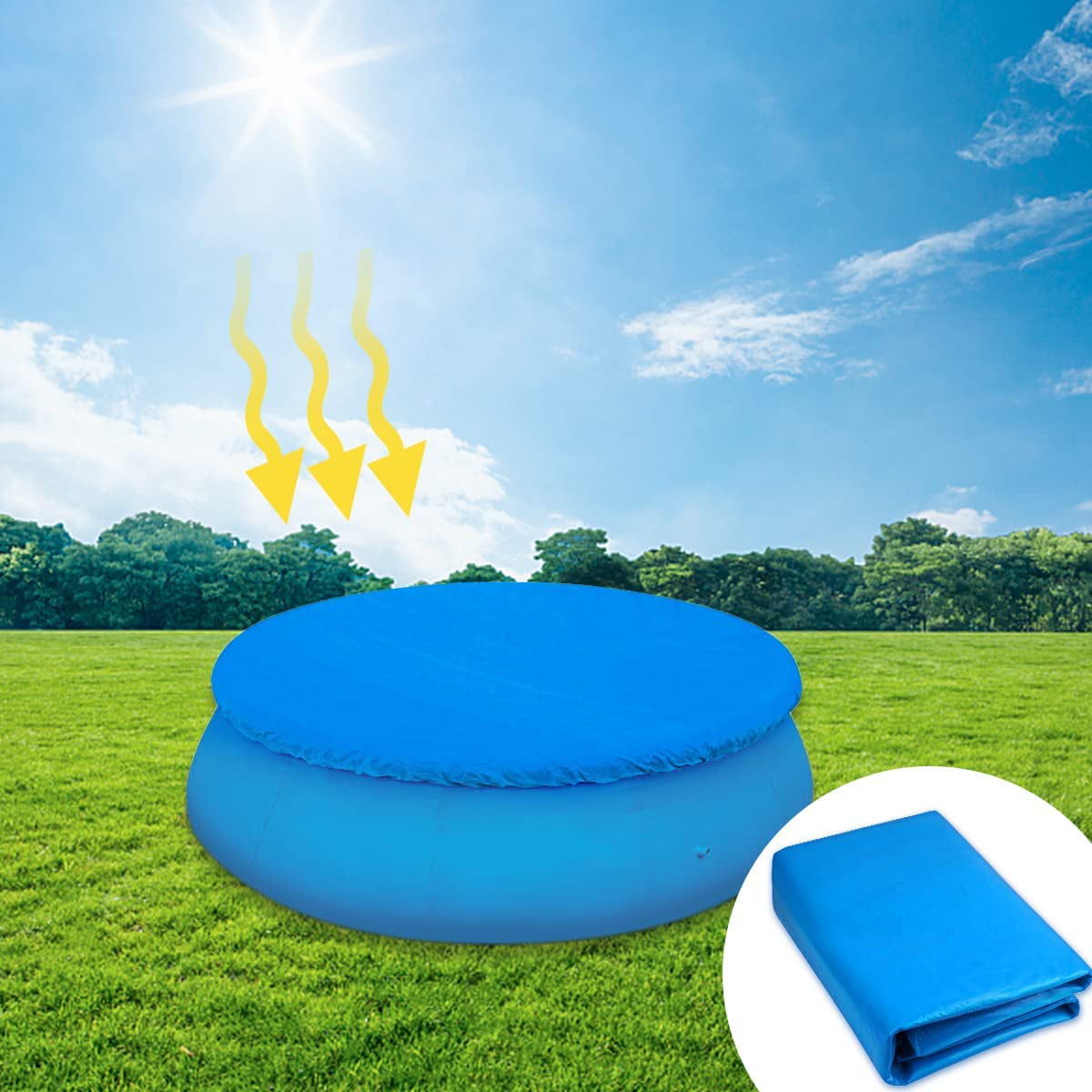 Pool Solar Cover Round Swimming Paddling Family Easy Fast Set 8/10/12/15ft Blue 