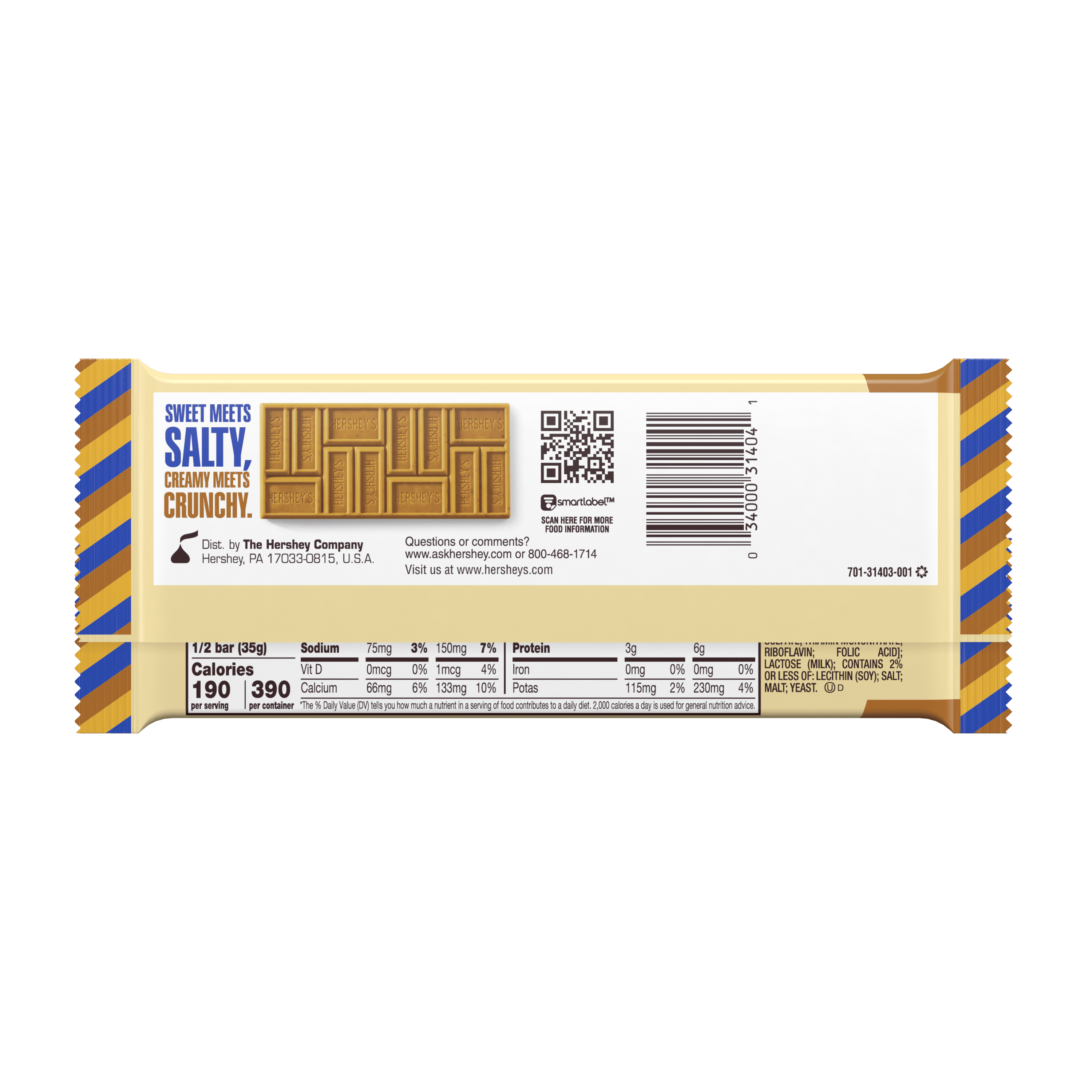 Hershey's Gold, Peanuts and Pretzels Candy Bar, 2.5 Oz