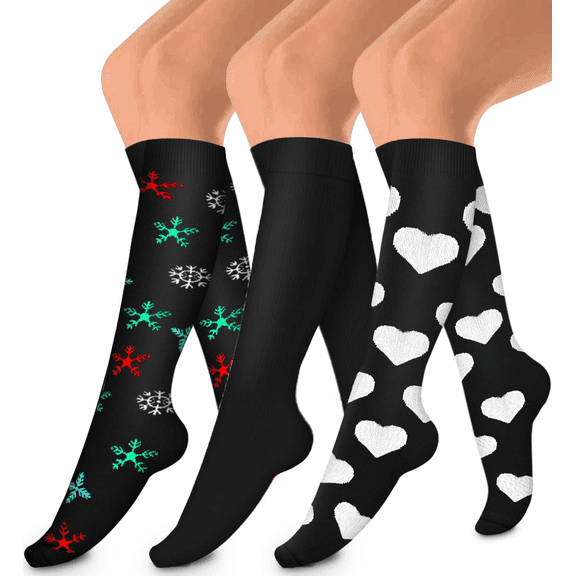 3 Pairs Copper Compression Socks for Women & Men Circulation (15-20 mmHg), Best Relief for Medical, Running, Nursing