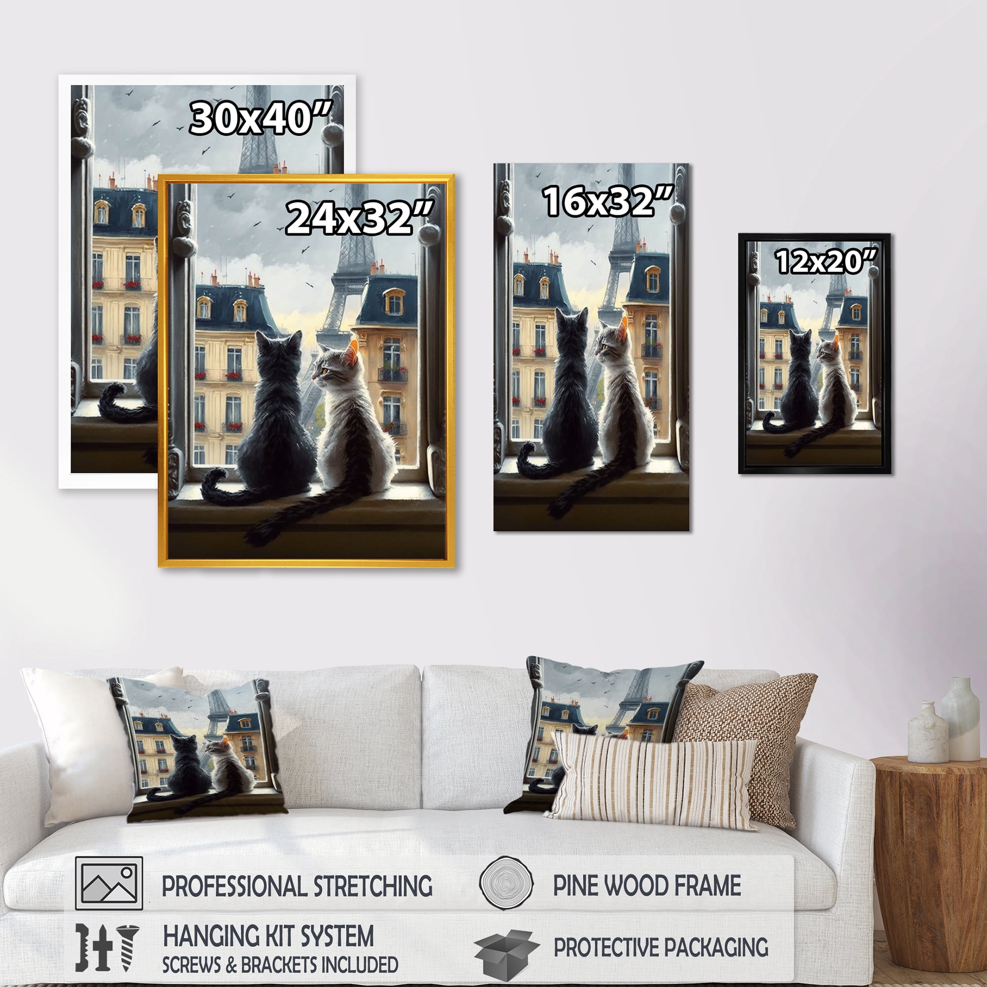 Designart Two Cats In Paris I Canvas Wall Art