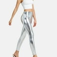 thumbnail image 5 of JWZUY Shiny Metallic High Waist Stretch Leggings Sparkly Clubwear Rave Trousers Silver XL, 5 of 6