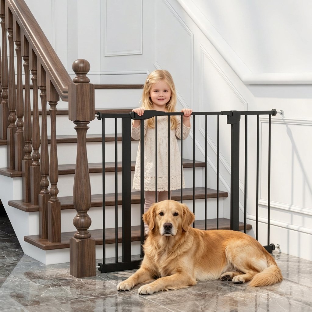 29.5-44.1 inch wide baby staircase safety gate, pressure-installed pet door without drilling (for children), indoor pet door (for doorways).