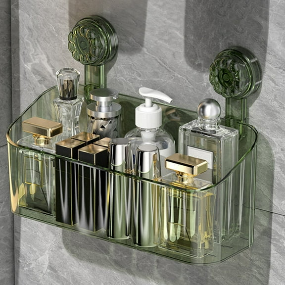 LACKUST Adhesive Shower Caddy Wall Mounted - No Drill Green Plastic Shower Organizer, Space Saving Bathroom Storage for Tile/Glass Walls