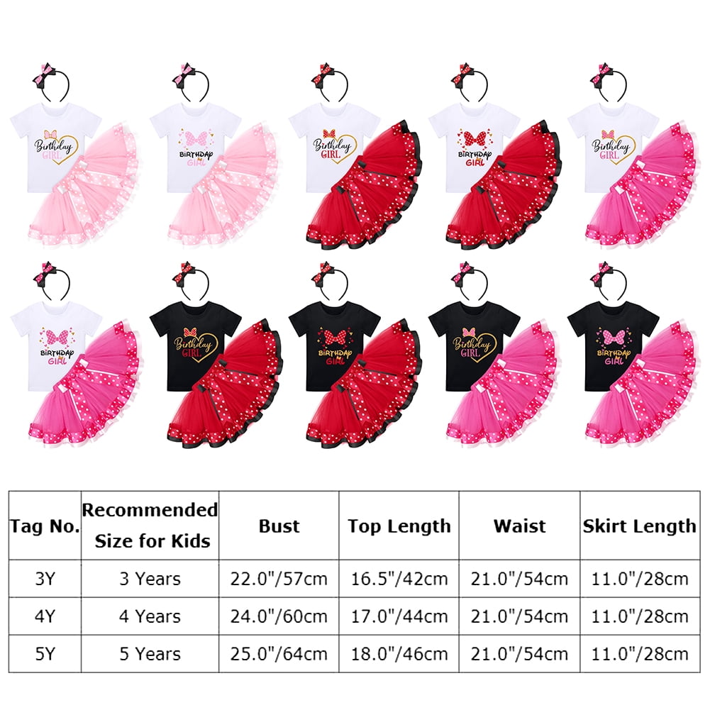 IBTOM CASTLE Toddler Girls Birthday Outfit Polka Dots Tops Tutu Skirt Mouse Ears Headband for Cake Smash Photo Shoot 4 Years Black + Red - Love Heart