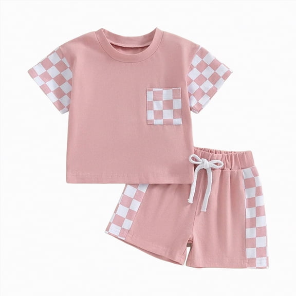 Toddler Baby Boy Summer Clothes Plaid Patchwork 6 12 18 Months 1T 2T 3T 4T 5T 6T 7T Short Sleeve T Shirt Tops And Stretch Shorts Boy Outfit Gibobby,2-3 Years,Pink