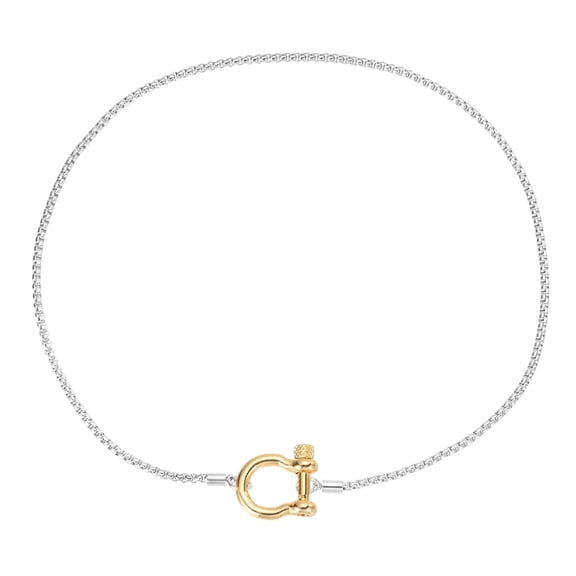 Uxcell Lock Necklace Screw Anchor Shackle with Foxtail Chain 17.7 Inch Stainless Steel Gold Buckle Necklace with Silver Wheat Chain for Women Men Fashion Jewelry