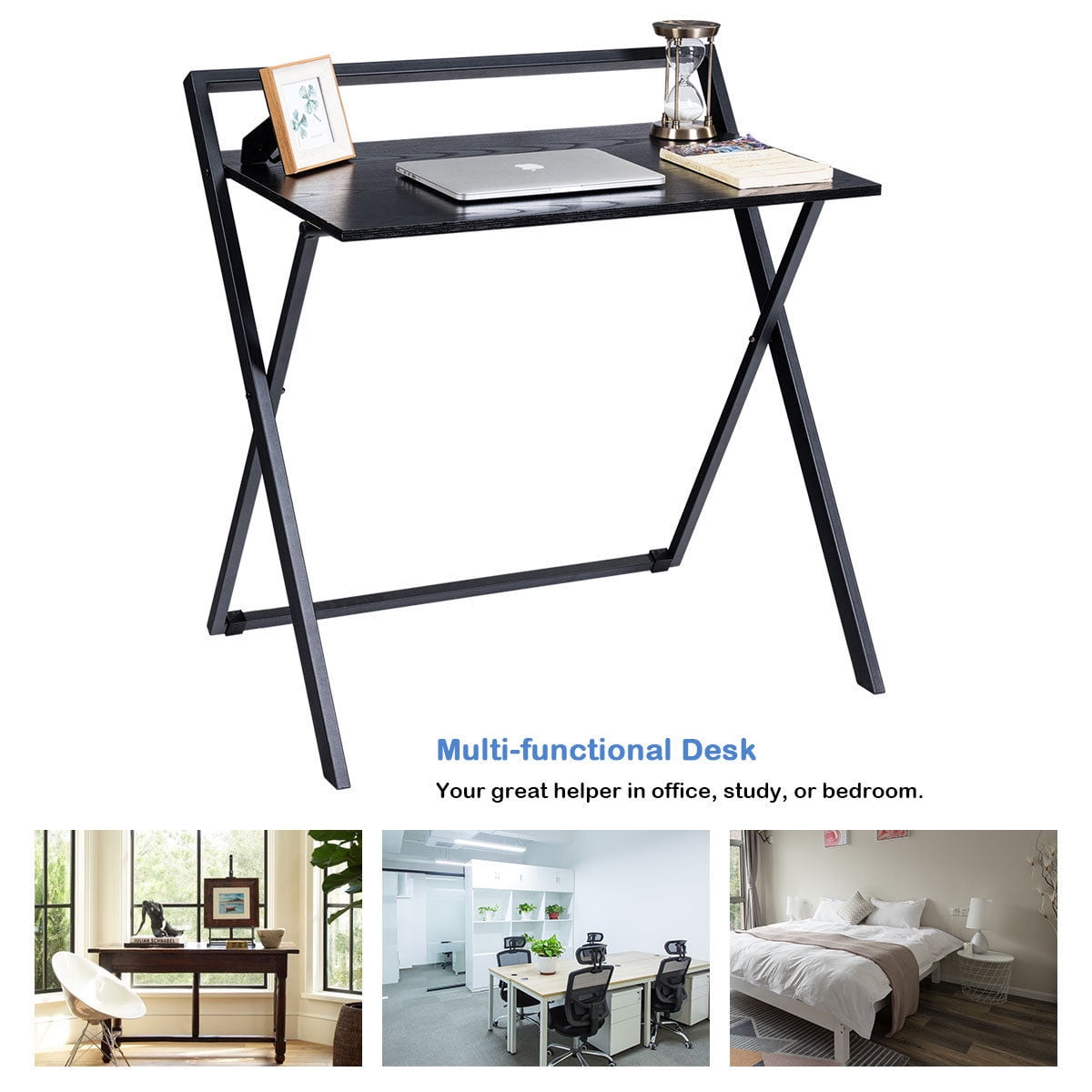 Folding Computer Desk Pc Laptop Table Study Workstation Wood Top Metal Frame New