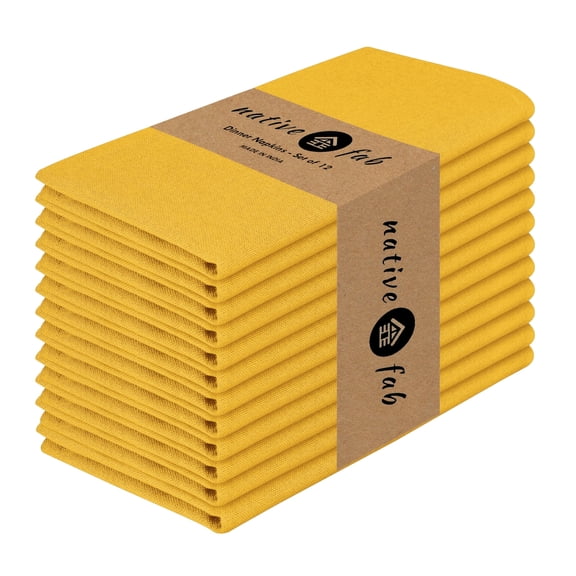 Native Fab Cloth Napkin Set of 12, 100% Cotton, Washable, Reusable Dinner Cloth Napkins 17x17 inches, Table Linen Decor for Dinner, Celebrations, Wedding, Events, Mustard Yellow