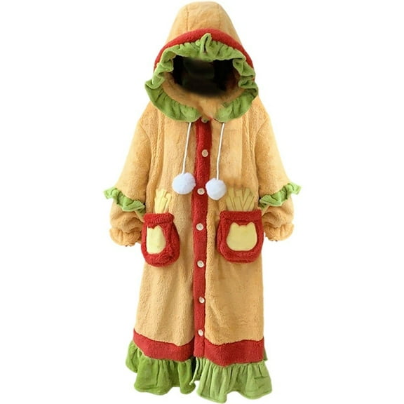 Women's Hamburg Print Long Nightgown, Adult Onesie Hamburg Pajamas Button-Down Warm Sleepwear for Winter