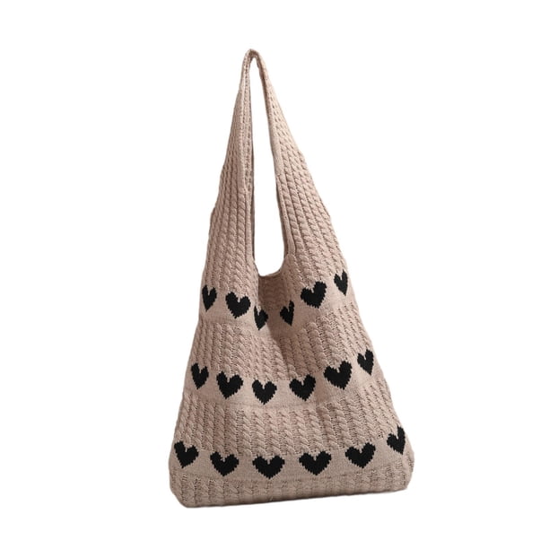 Bolso de Mano Tejido Corazón Grande Bolsa Tote Crochet Bolso de Hombro Versátil Asa Satchel con Estilo Casual para Mujer Adecuado para Trabajo