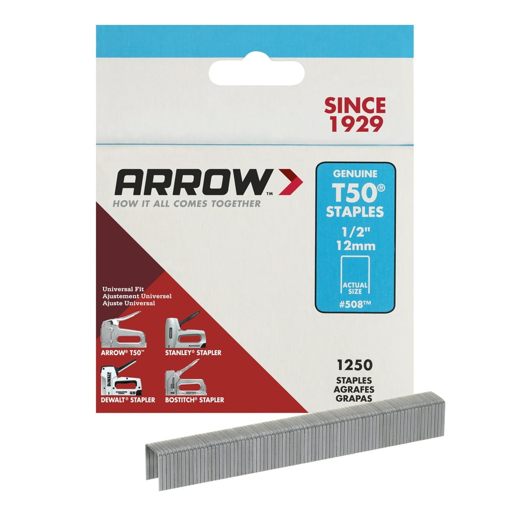 Arrow 1/2 inch T50 Staples 1,250 Count Galvanized Steel Chisel Point