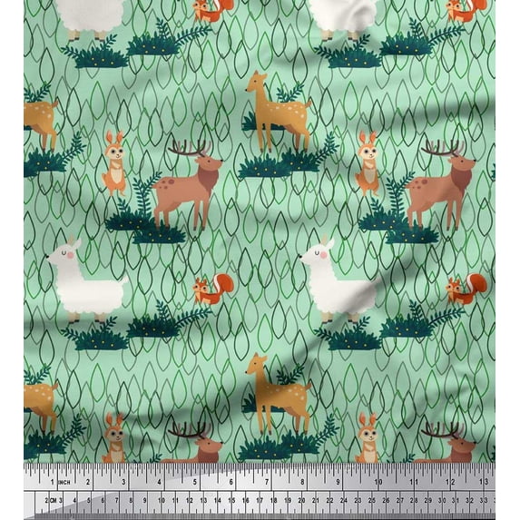 Soimoi Silk Fabric Rabbit,Sheep & Deer Kids Printed Craft Fabric by The Yard 42 Inch Wide