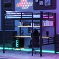 thumbnail image 3 of Yoneston Full Size LED Loft Bed with Desk and Storage Shelf Modern Metal Gaming Bed Frame for Boys and Girls, Black, 3 of 8