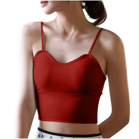 Vest Top with Built in Bra Women Knitted Cotton Spaghetti Strap V Neck Camisoles Summer Short Basic Tank Top Gym Yoga Sleeveless Backless Vests
