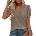 thumbnail image 5 of Enjoytime Dressy Tops for Women Solid Color V-Neck Pleated Base Blouse Short Sleeve Shirts Business Work Casual Shirts, 5 of 7