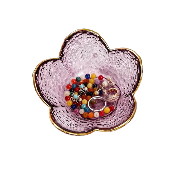 Purple Flower Jewelry Dish Glass Ring Holder Dish Jewelry Tray Cute Vanity Organizer Aesthetic Nightstand Bathroom Room Decor Trinket Dish Valentine's Friendship Christmas Birthday Gifts for Women