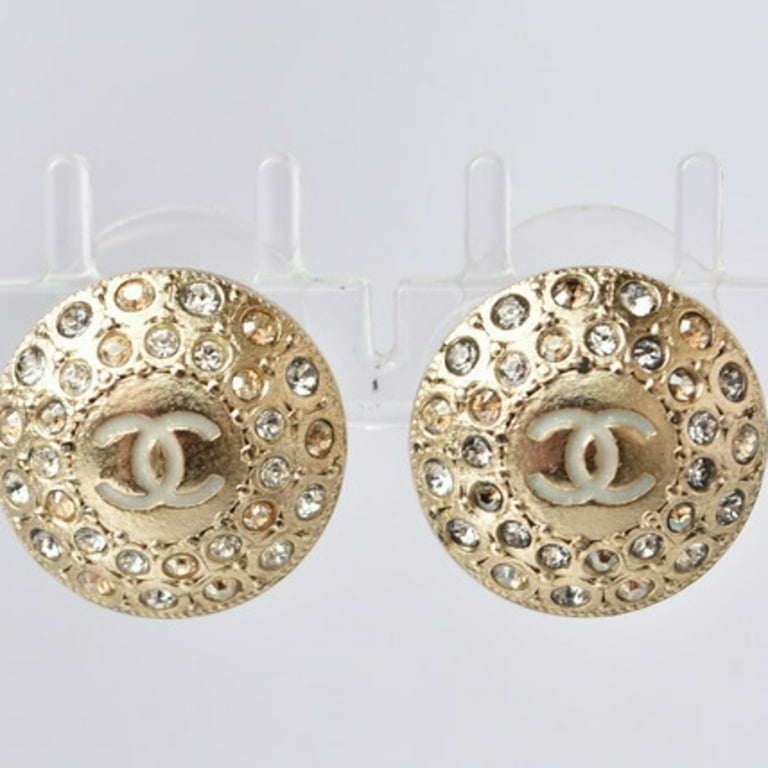 Chanel Gold Tone Hardware with Crystal CC Earrings, Chanel