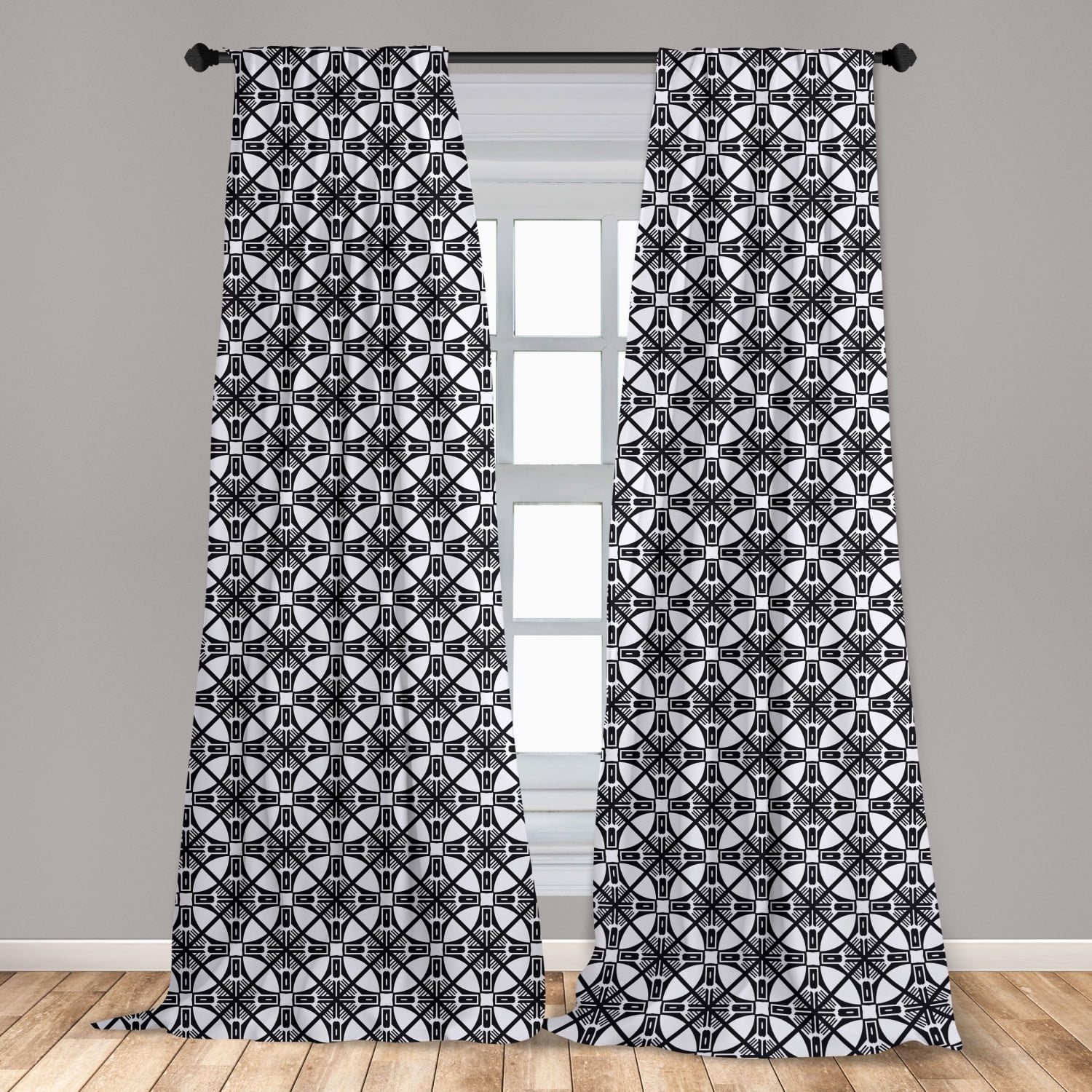 Art Deco Curtains 2 Panels Set, Crooked Lines Art Deco Template of