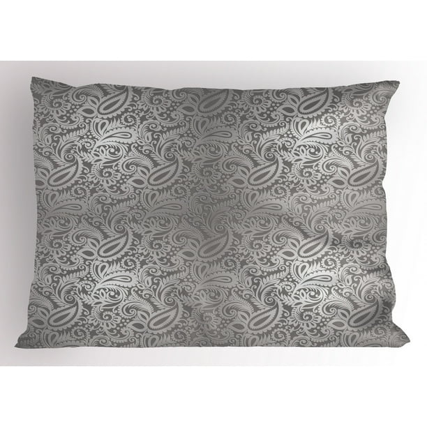 Silver Pillow Sham Traditional Paisley Pattern Old Fashioned Royal